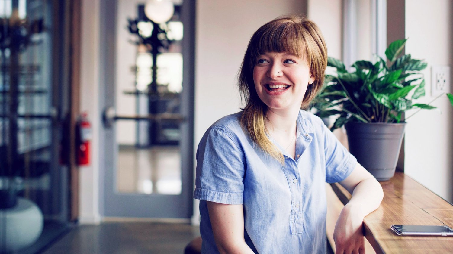 A person in a bright room